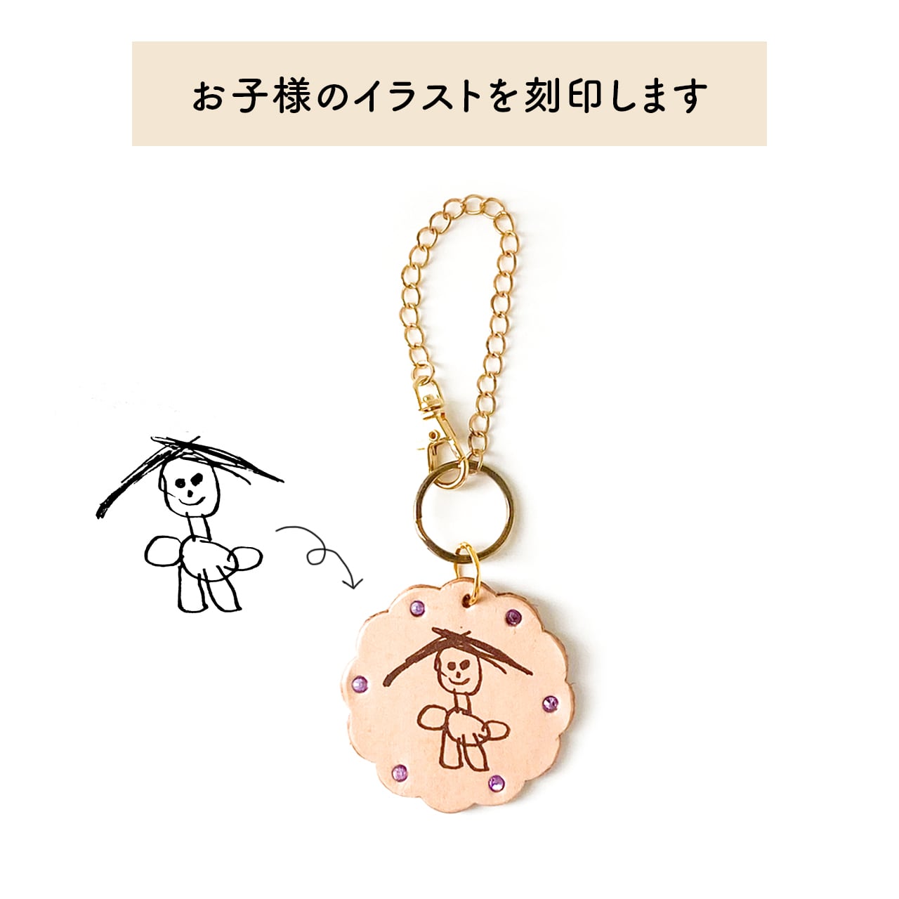 子供の「絵と声を贈る」本革キーホルダー | Poco Lab｜メモリアル