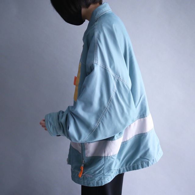 pastel good coloring gimmick design loose silhouette zip-up nylon jacket