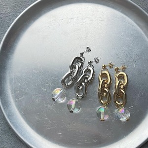 軽めの太チェーンピアス/イヤリング ゴールド シルバー オーロラ クリア