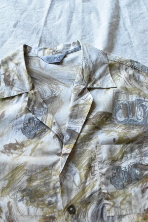 Italy made car pattern open collar S/S shirt