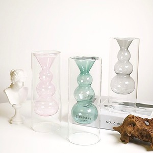 objet vase 3colors / オブジェ ベース シリンダー バブル 花瓶 ２重 韓国 北欧 インテリア 雑貨