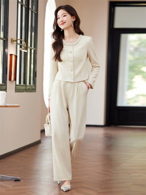 パンツスーツ セットアップ スーツ レディース 洗える 2点セット 長袖 ロング丈 ビジネス リクルート オールシーズン 春 夏 秋 冬 大きいサイズ 上品 入学式 ジャケット ワイドパンツ パンツド