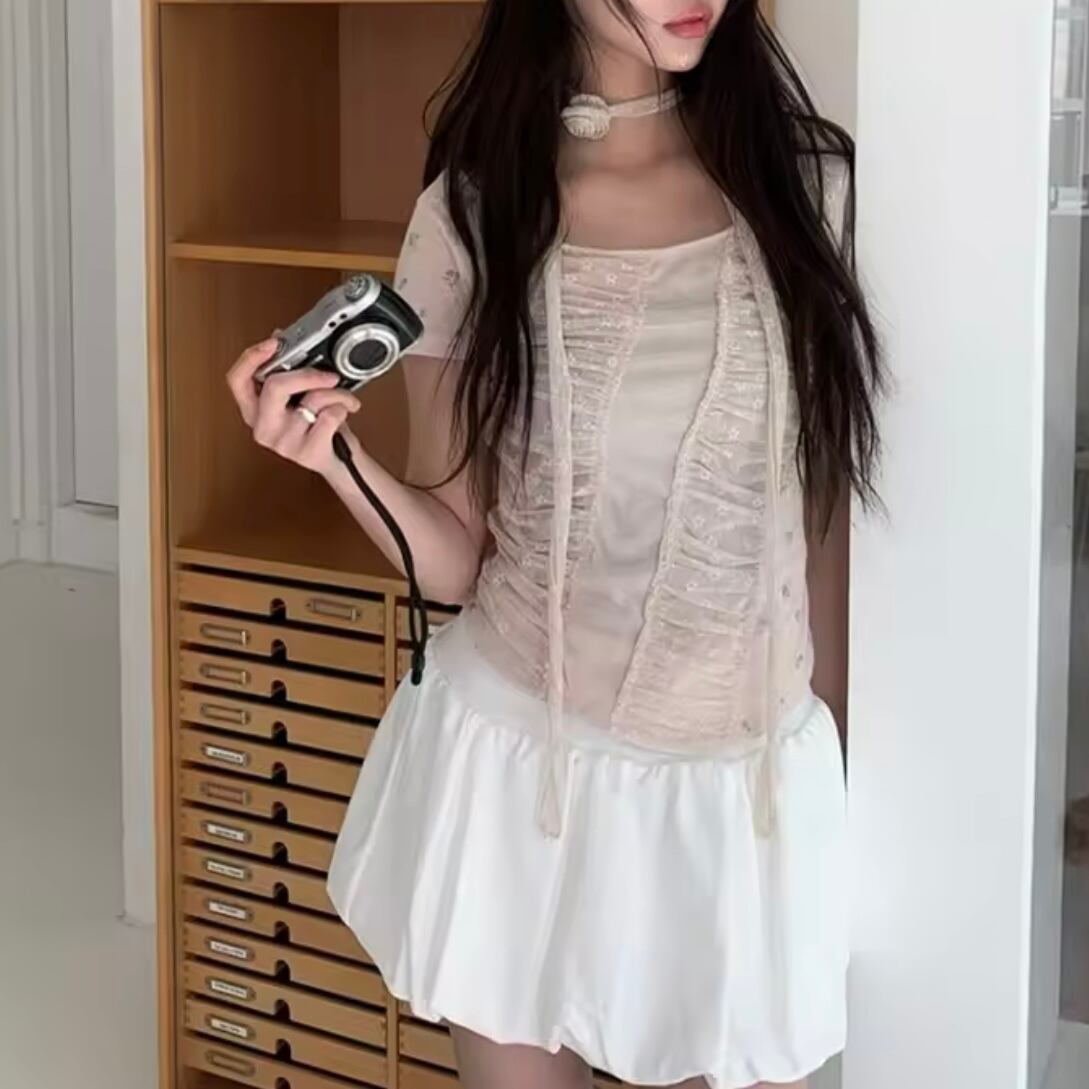 フラワーチョーカーシフォンTシャツ