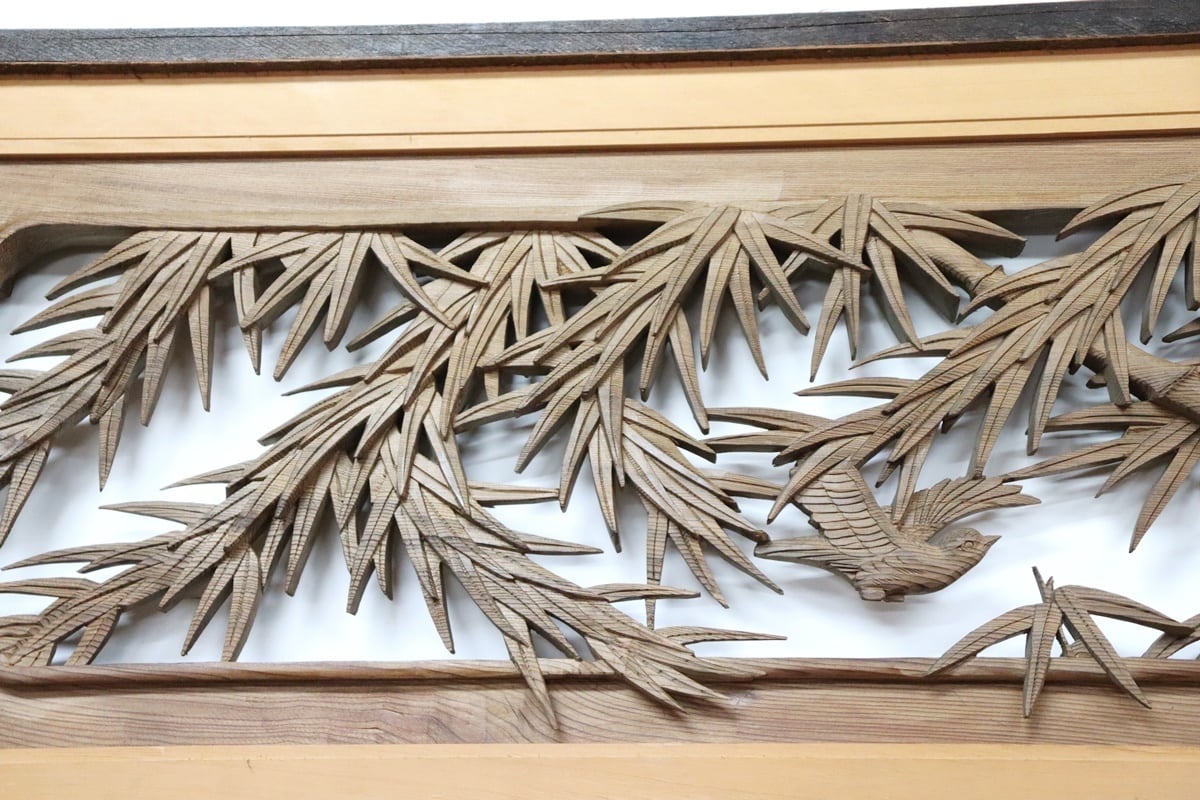 彫刻欄間【竹にスズメ】神代杉 | アウトレットらんま