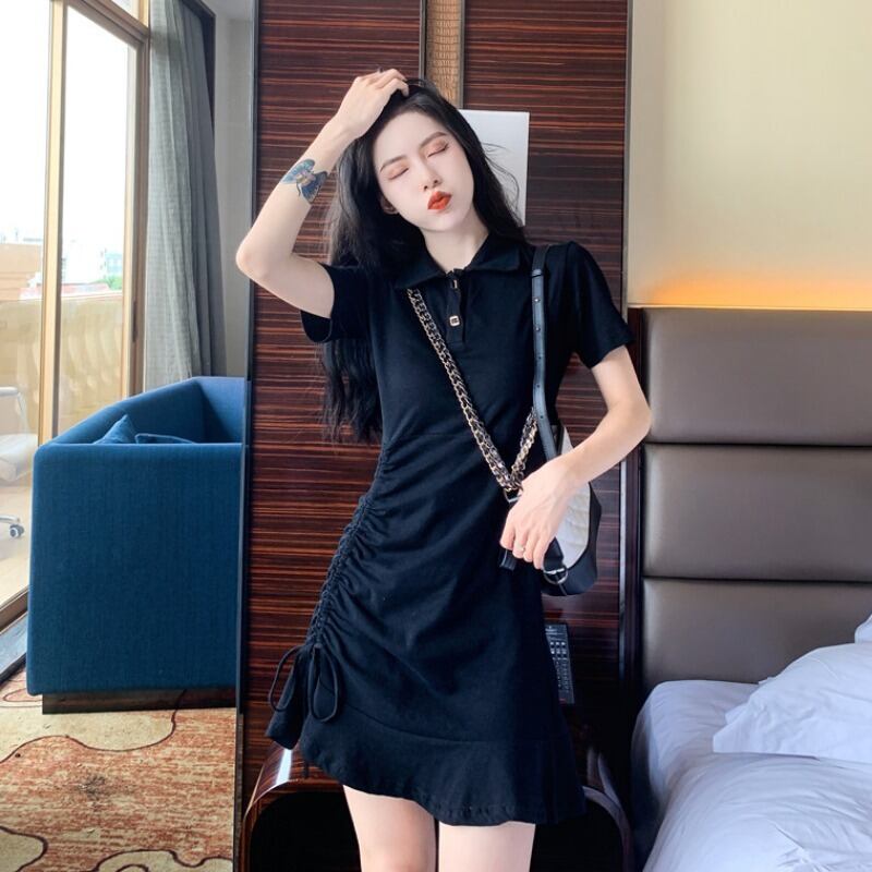 2020年夏の新しいフレンチヘップバーンスタイルの半袖ハイウエスト細い巾着フィッシュテールスカートタイドのドレス 1号婦人86154079394