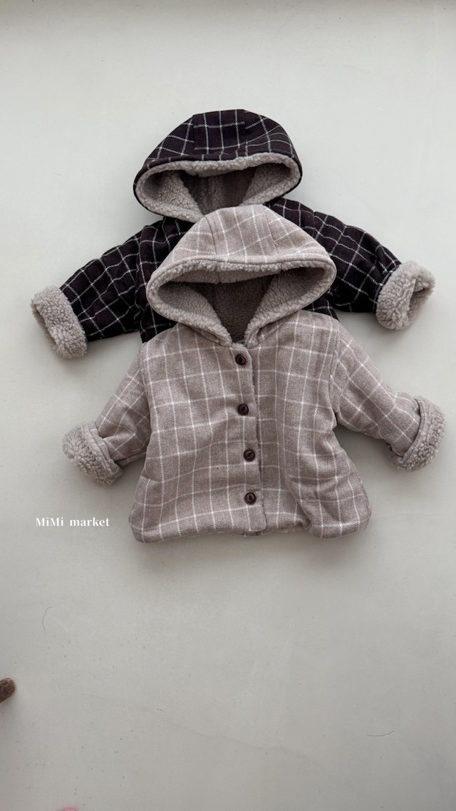mimi market［取寄］check dumble hood jacket 25winter 체크덤블후드
