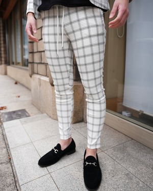 WHITE CHECK STRETCH SLACKS【BEL24-014 】