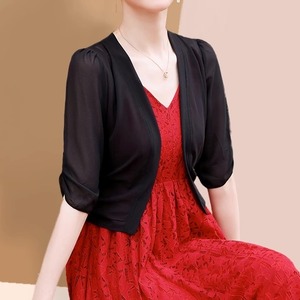 ショート丈トッパーカーディガン　五分袖　G0232