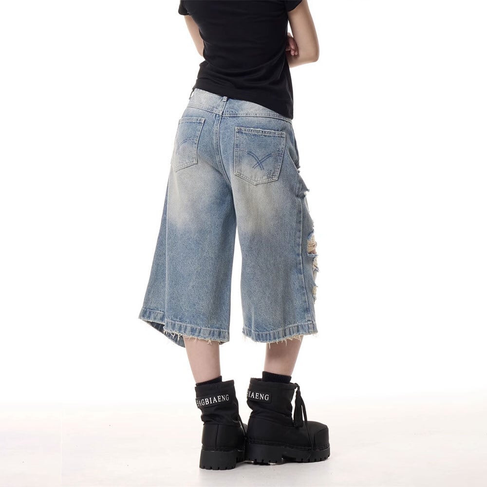【送料無料】 デニムパンツ ダメージ加工 レディース デニム ワイド ジーンズ 韓国 ストリート アメカジ ヴィンテージ 柔らかい レトロ ウォッシュ加工 春夏 Aライン ゆったり 大人可愛い 大人女子