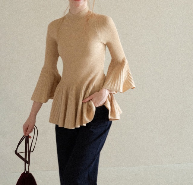 【M0271】Flare Sleeve Peplum Knit Top / 2color