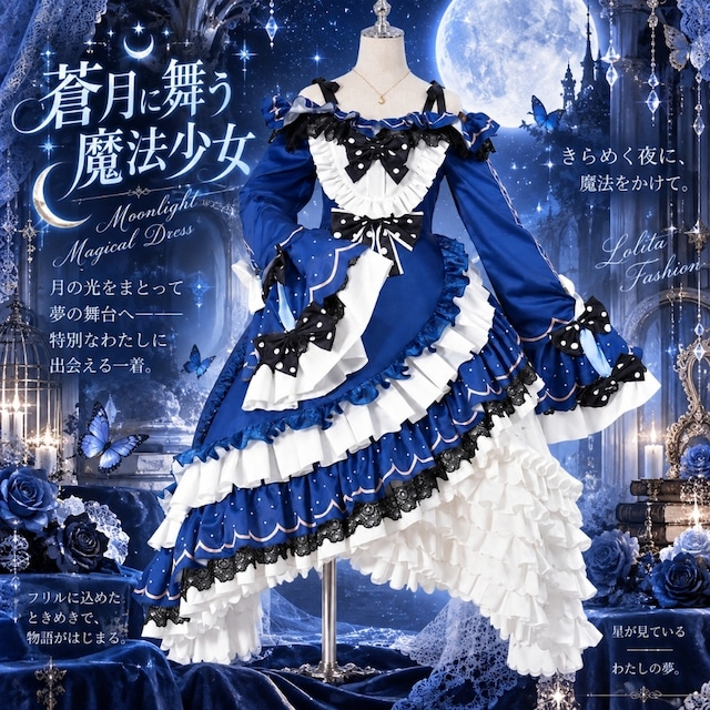 蒼星に祈る魔法少女 オフショルダー多段フリル甘ロリ系ドレスセット