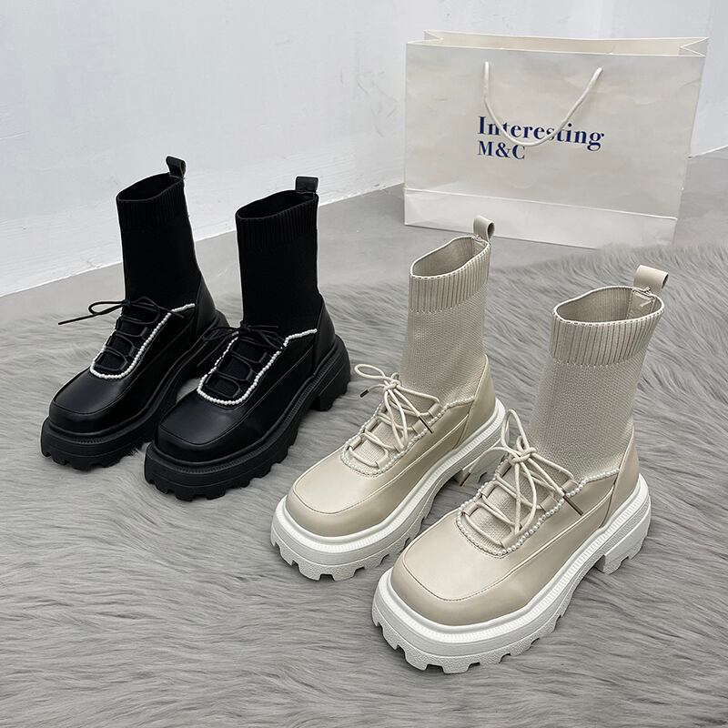 ブーツスプリングオータムストレッチスタイル薄手 靴 シューズ エラスティック 伸縮 春物 秋物 部族の婦人靴7090588440