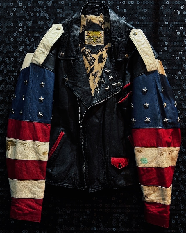 【ÆIEM】PHASE 2 “USA” American flag leather patchwork & star studs double riders jacket