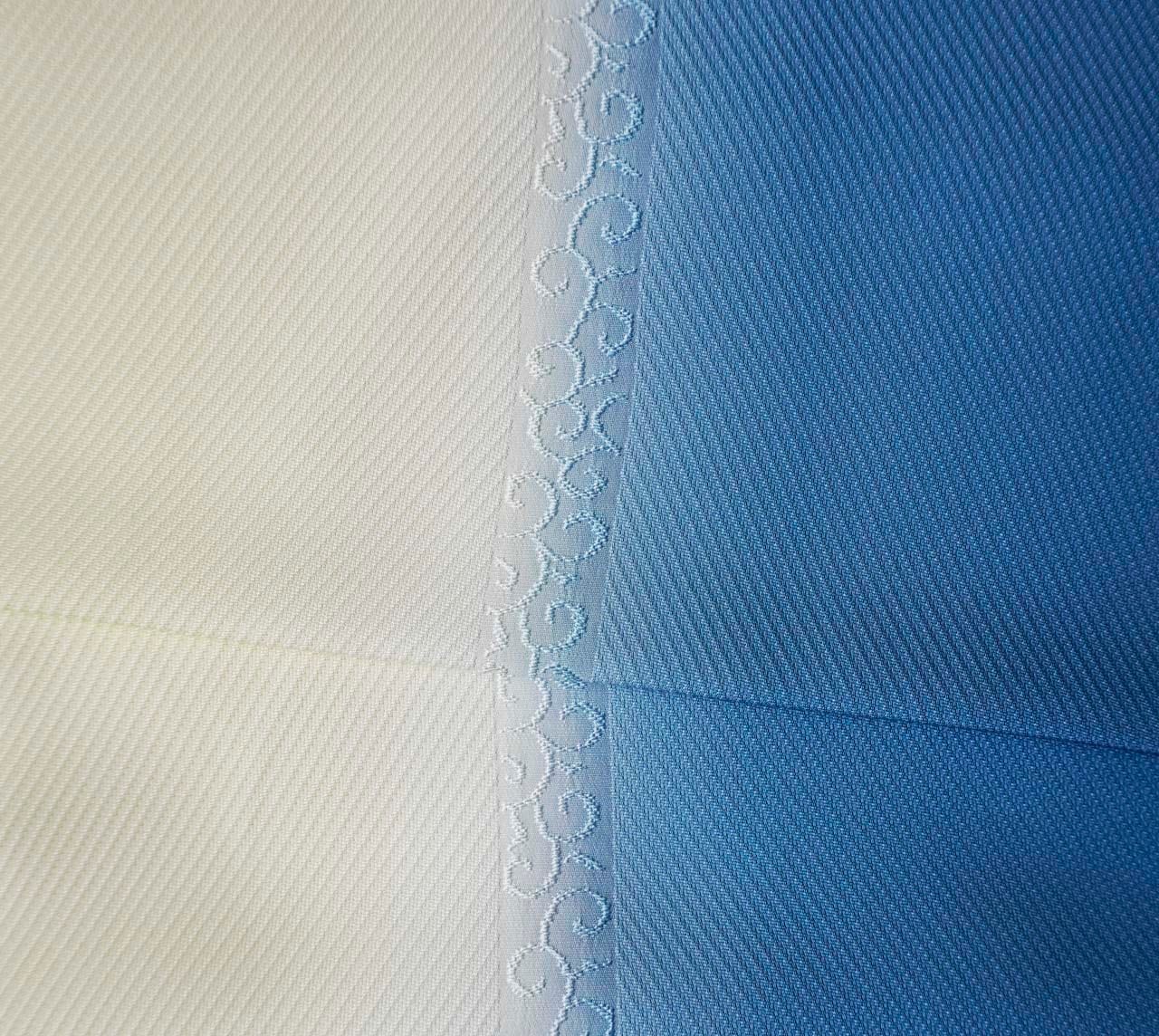 【衿秀・帯揚げ】薄藍 ×女郎花 風通染め分け唐草 帯揚げ 260214⑮