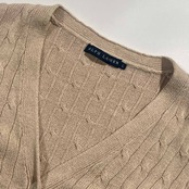 00s リネン混 RALPH LAUREN ラルフローレン ケーブル編み 半袖 ニット カーディガン L/ベージュ レディース オールド