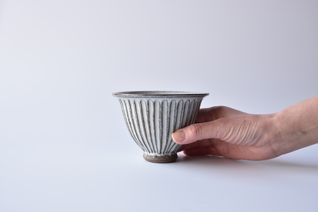 【Hold】小代瑞穂窯 / 福田るい : カフェオレボウル (大) 斜めしのぎ 白