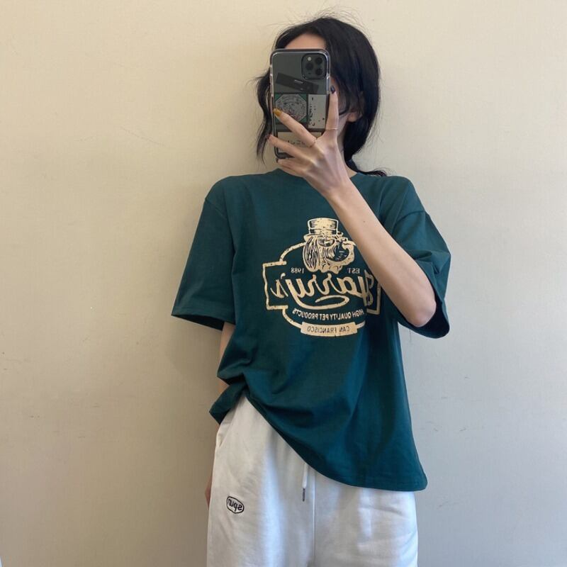 Tシャツ レディースサマー薄手プリント柄ホワイトトップス ルーズカジュアル 夏物 1号婦人79011362597