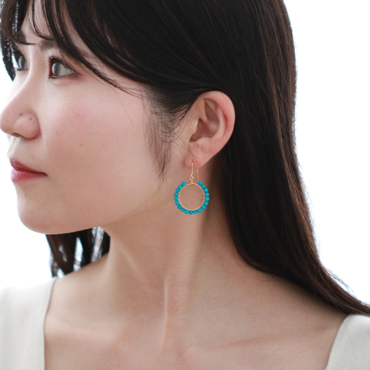 天然の優しい輝きターコイズフープピアス 大　（イヤリングへ変更可能）mm1093