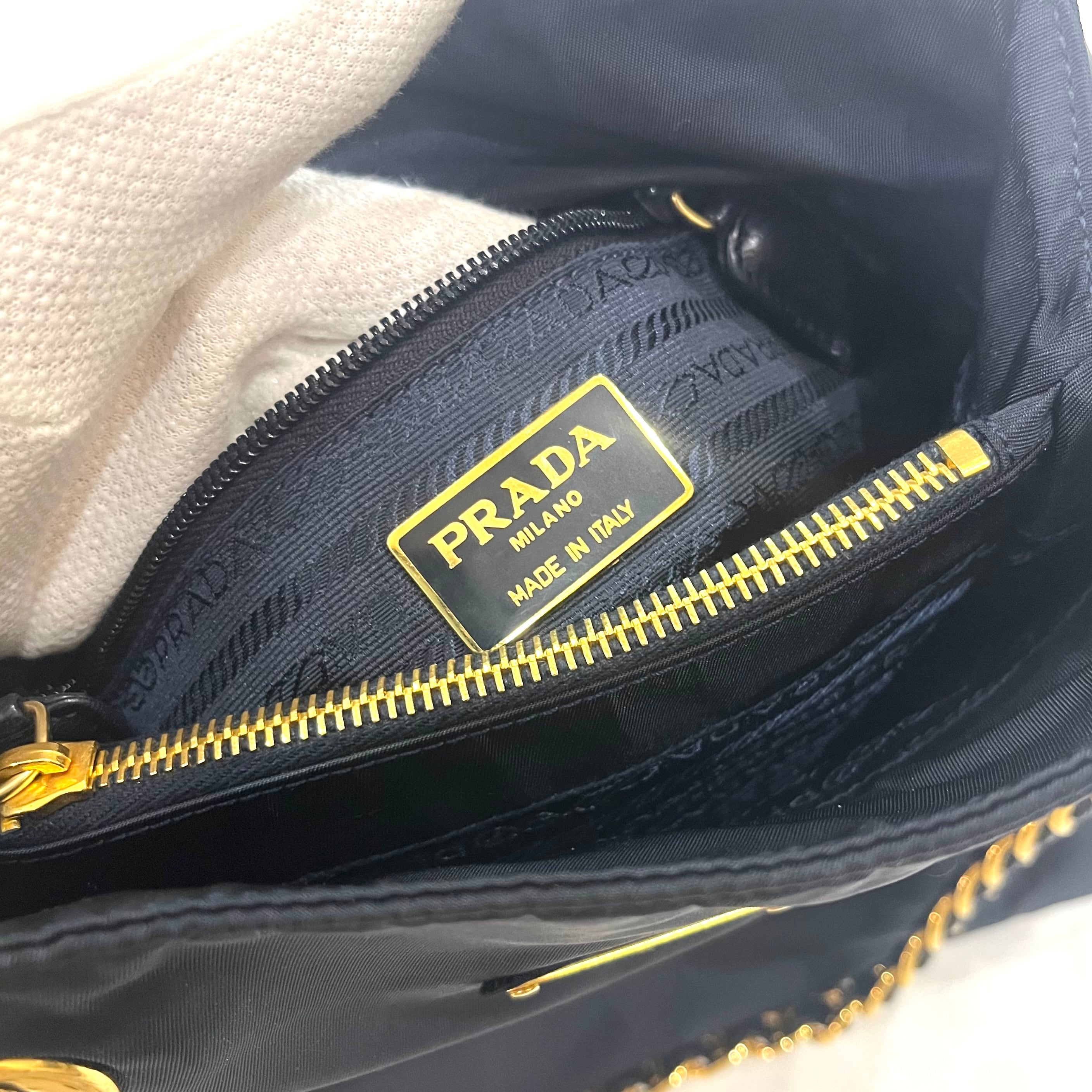 PRADA】2260 プラダ ナイロン チェーントートバッグ ブラック ゴールド