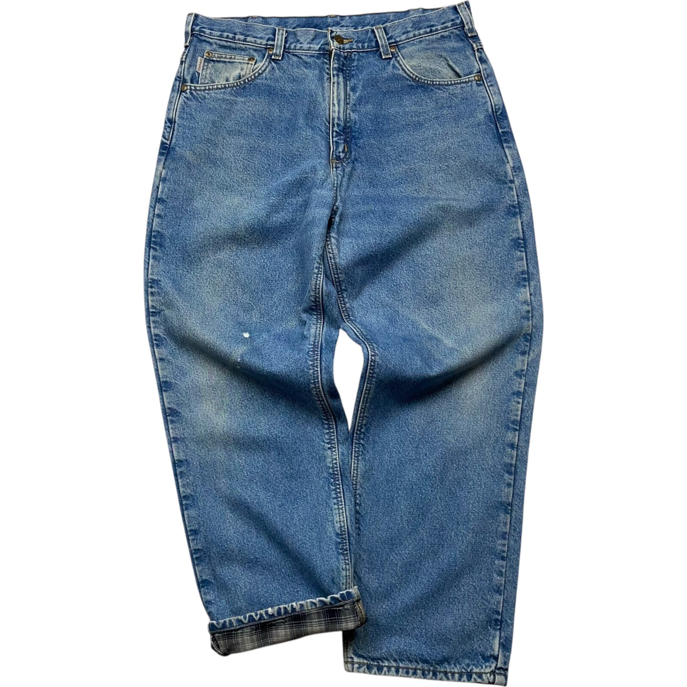 《実寸 W37L30》 Carhartt カーハート デニムパンツ 裏ネル ブルー 色落ち no.5277