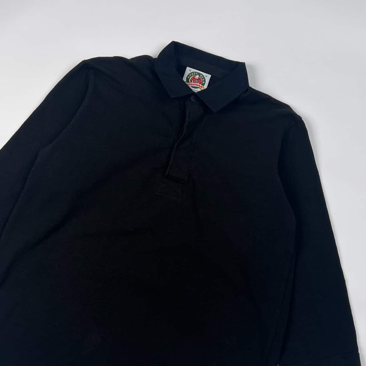 90s カナダ製 BARBARIAN バーバリアン 七分袖 ラガーシャツ ポロシャツ M/ブラック メンズ