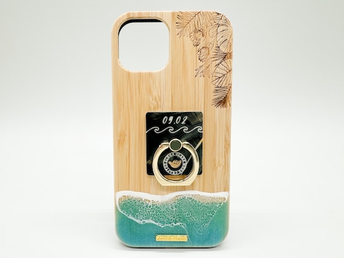 Hang loose/wood×resin mint blue wave case(bamboo)