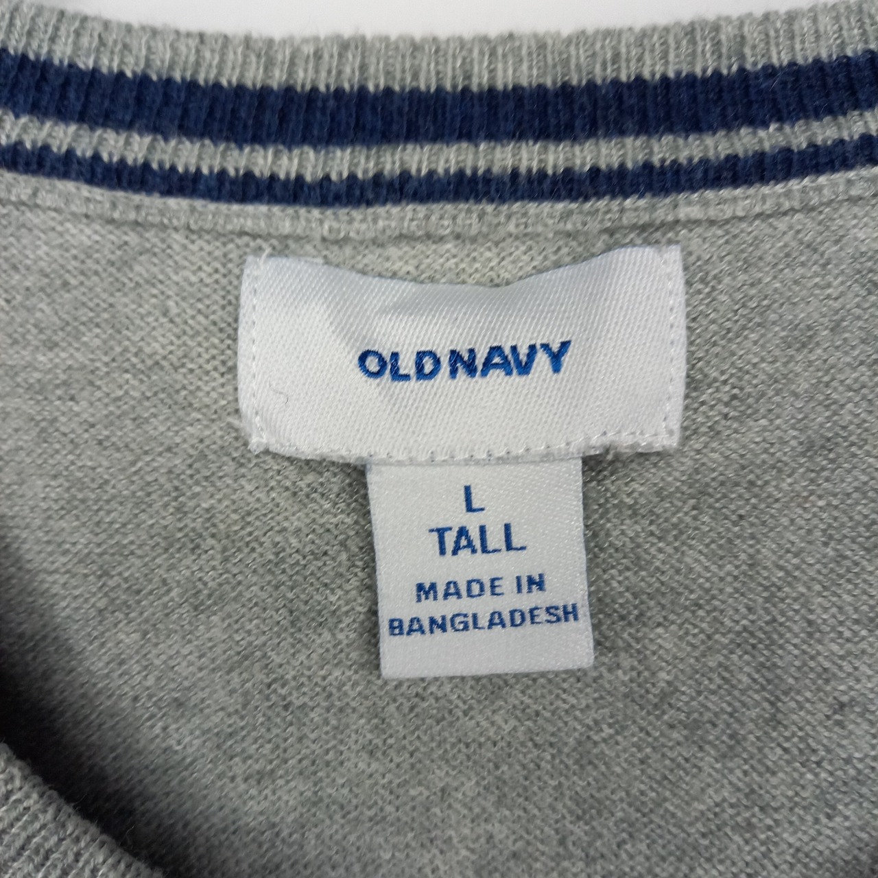 オールドネイビー　クルーネック　コットンニット　セーター　無地　薄手　ハイゲージ　グレー　L