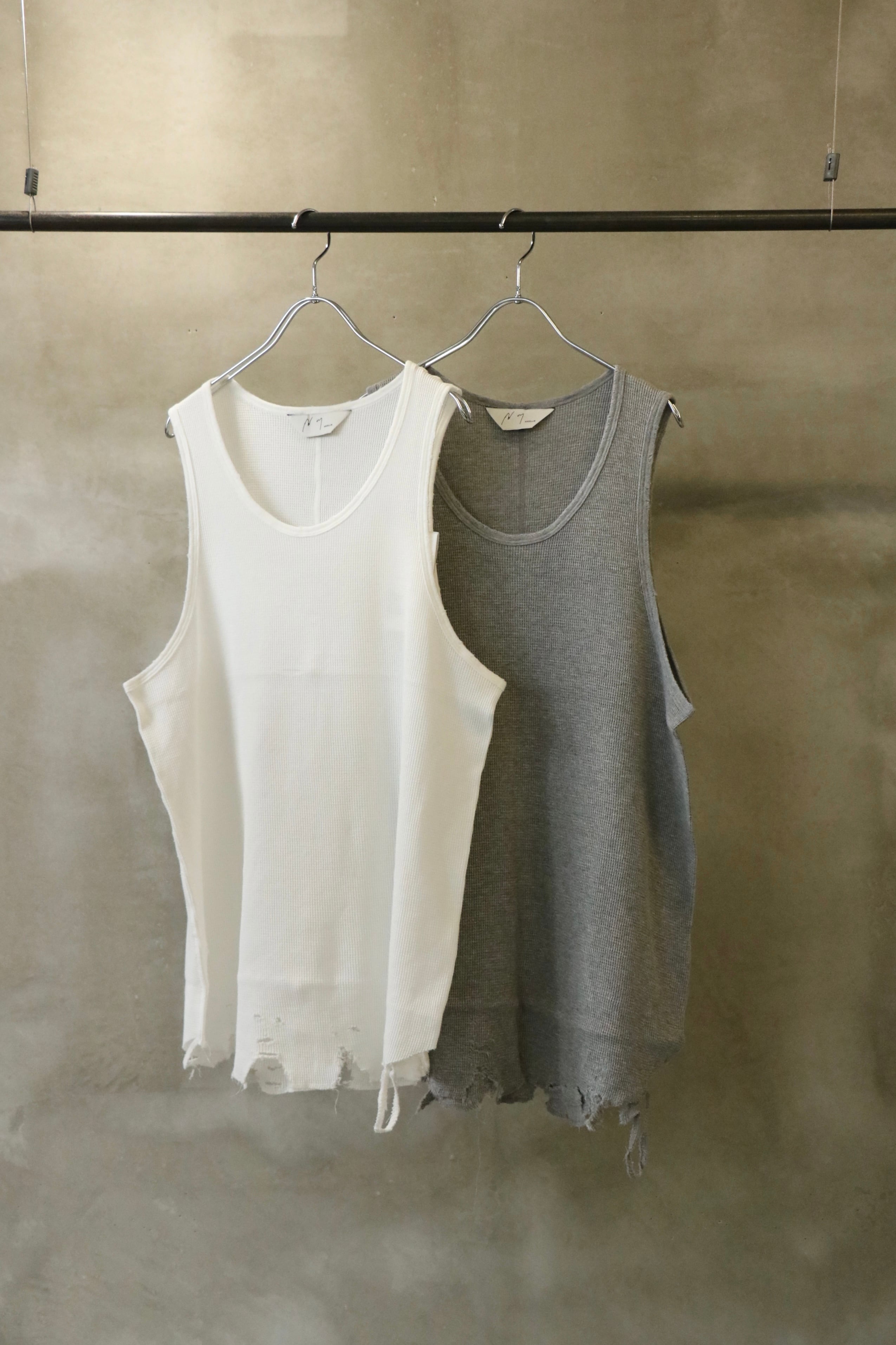 Ancellm - DAMAGE WAFFLE TANK TOP- / ANC-CT105 / アンセルム 