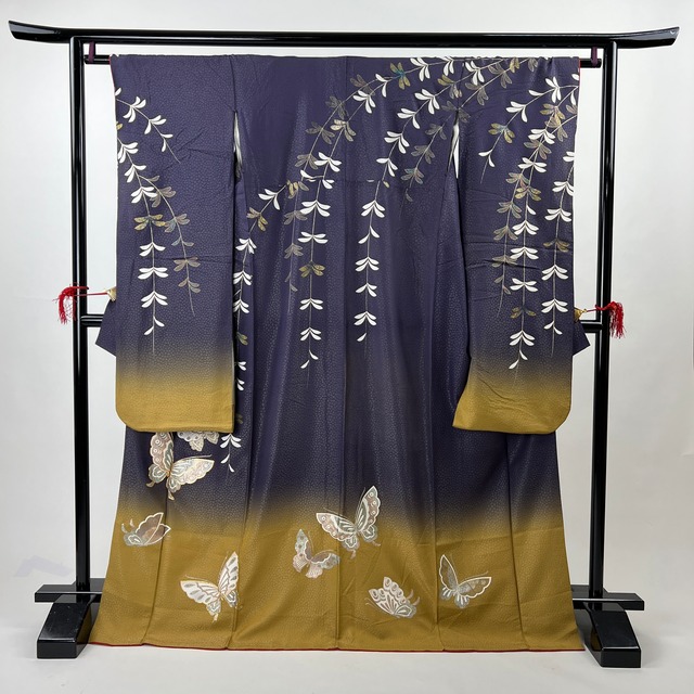 中振袖 振袖 正絹 中古品 紫色 紫 ブラウン 2S467