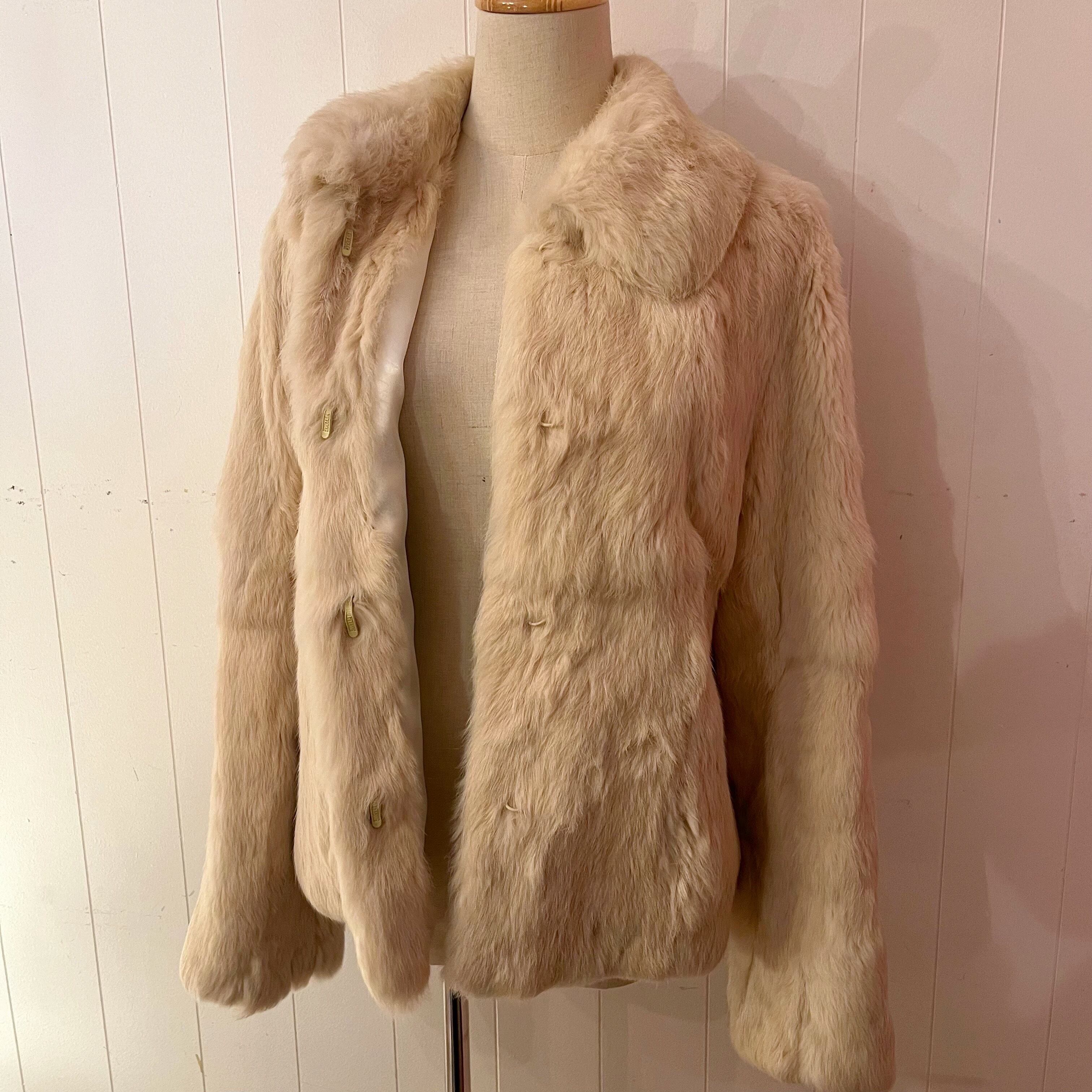 cream rabbit fur coat