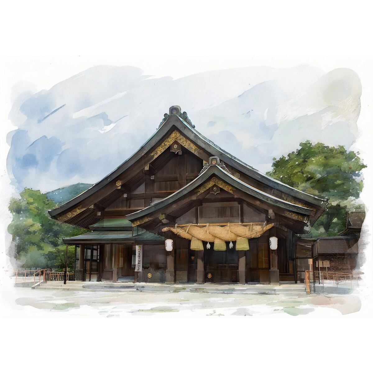 絵画(風景画) 日本 島根県 出雲大社拝殿 インテリアアート額付き