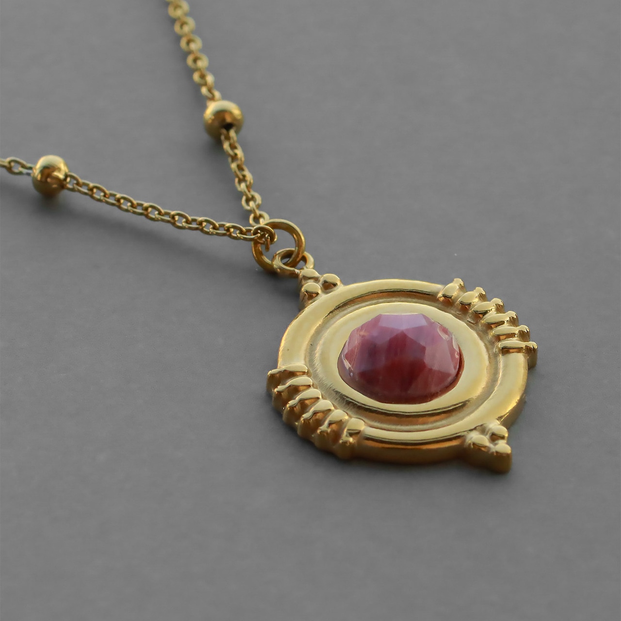 【ネコポス便】ネックレス パワーストーン ロードナイト ペンダントネックレス 14K 金属アレルギー対応 ステンレス レディース 2381