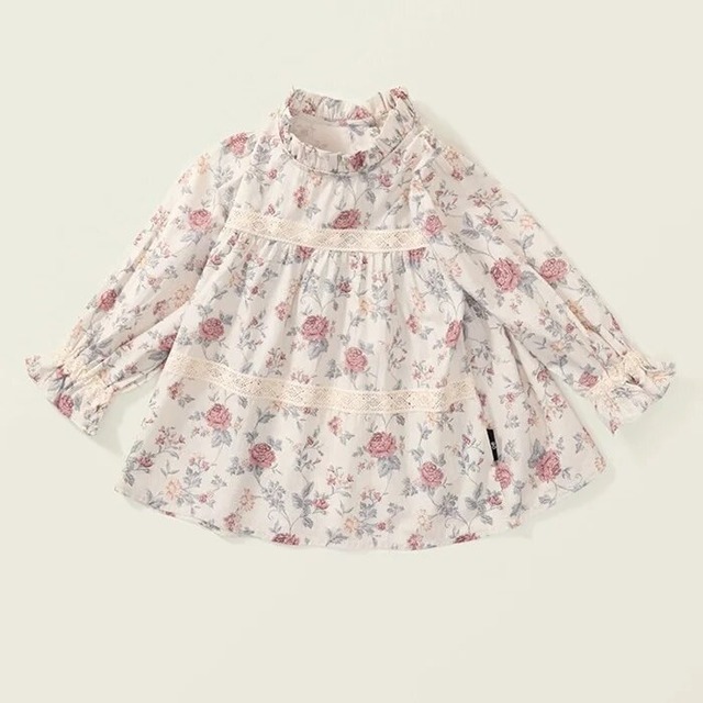 【取寄】お上品なフリルハイネックの花柄ブラウス