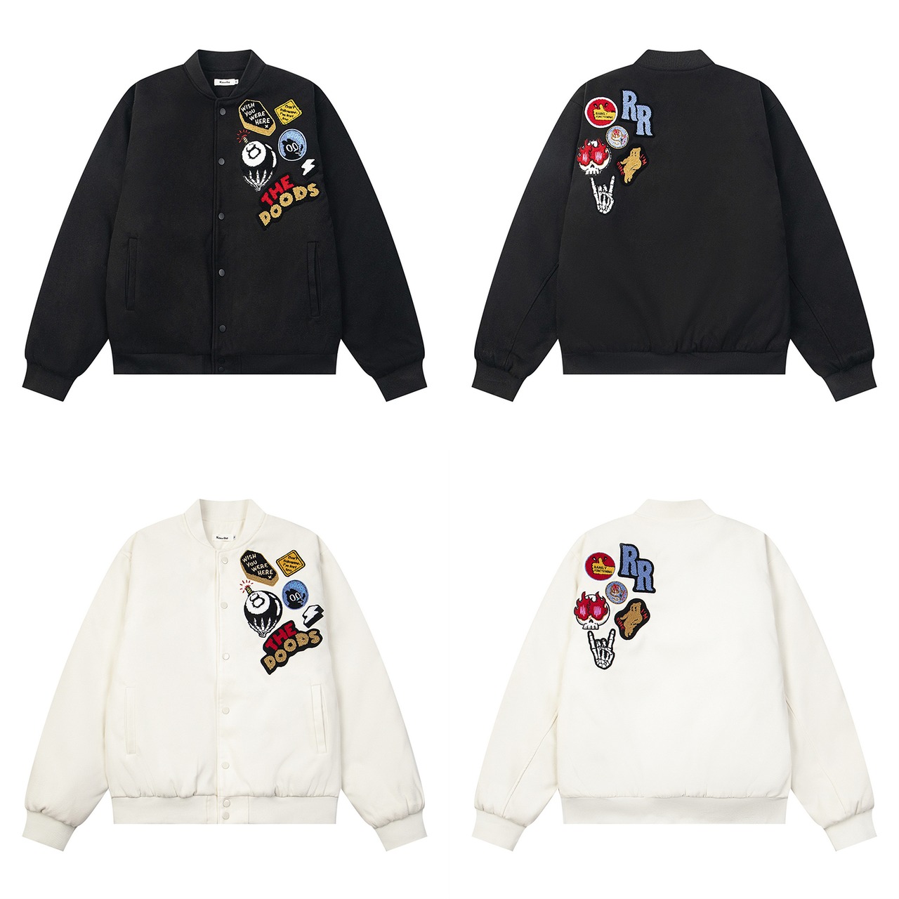 【暖かさUP】ブラック8刺繍 中綿スタジャン T1398