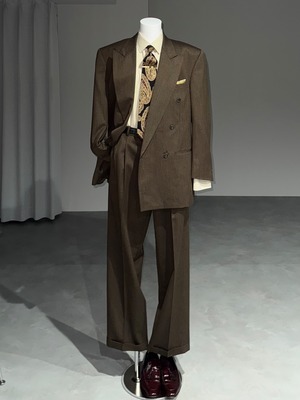 [SETUP] vintage wool double suit - double jacket × wide tuck trousers / brown khaki