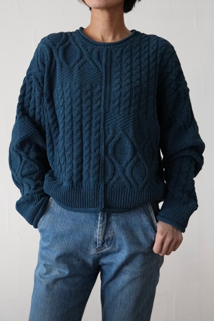 315. WYTE / ワイト Cable Knit Crew Neck Pullover プルオーバー(bule/red) (11-30010)