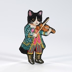 刺繍チャームブローチ Violinist Cat