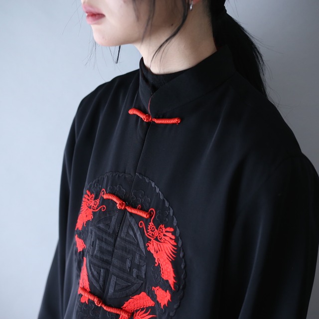 "刺繍×龍" black × red special china shirt jacket