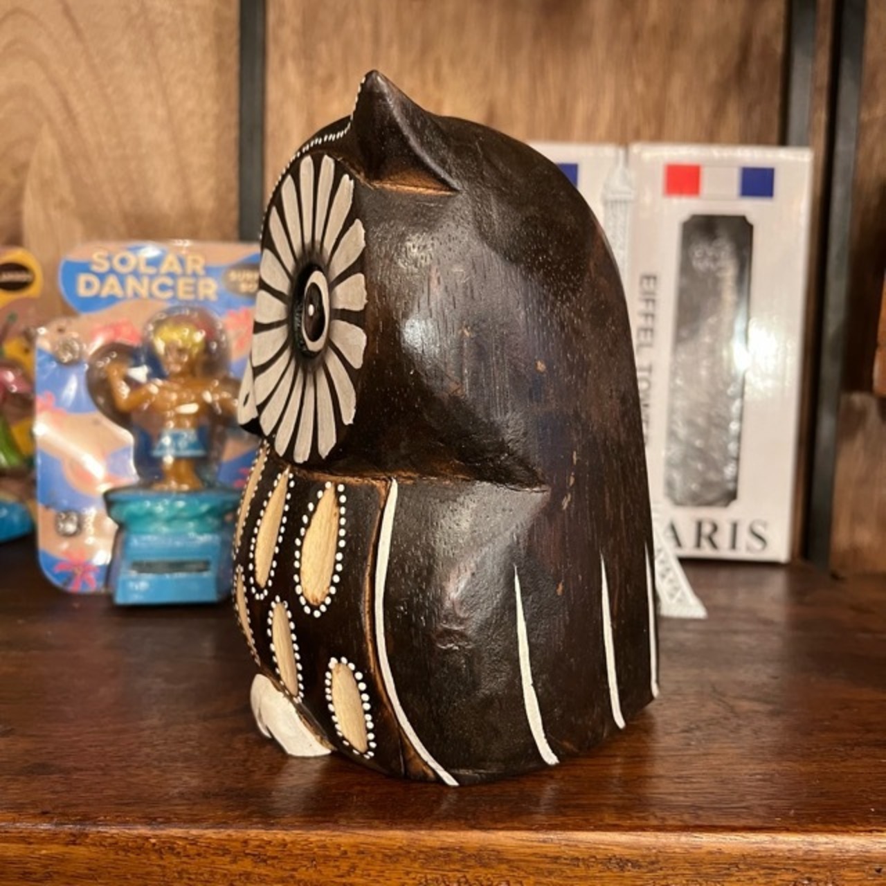 Wood-carved owl L　木彫りフクロウ　フクロウ　オブジェ　雑貨　飾り　アニマル　モノトーン