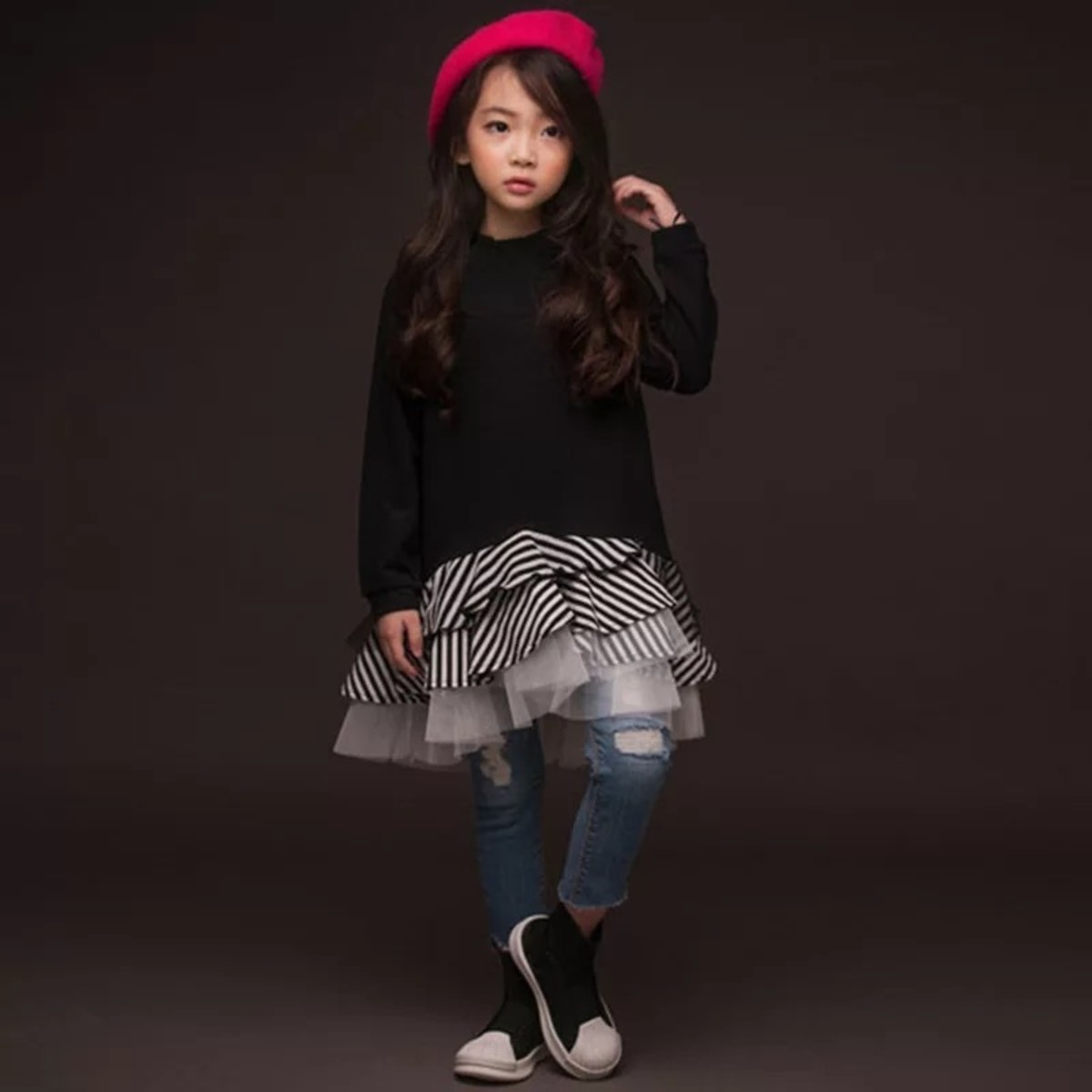 110〜160(大人S)♡ お裾 ラッフル チュニック ワンピース / フリル 