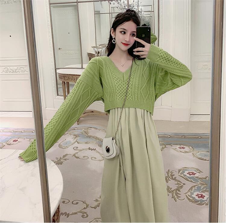 秋季 新品 ニット ゆったりする レディース セーター キャミ・ベアワンビス 2点セット