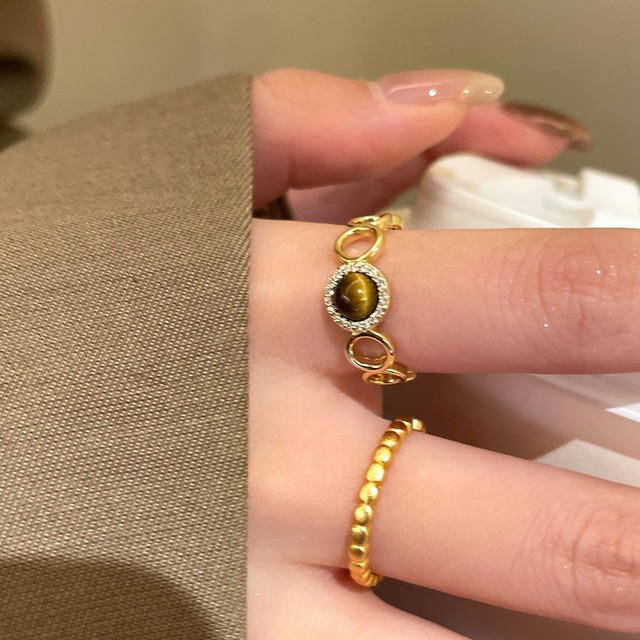 zhajianレトロ秋の虎目石リング 3s