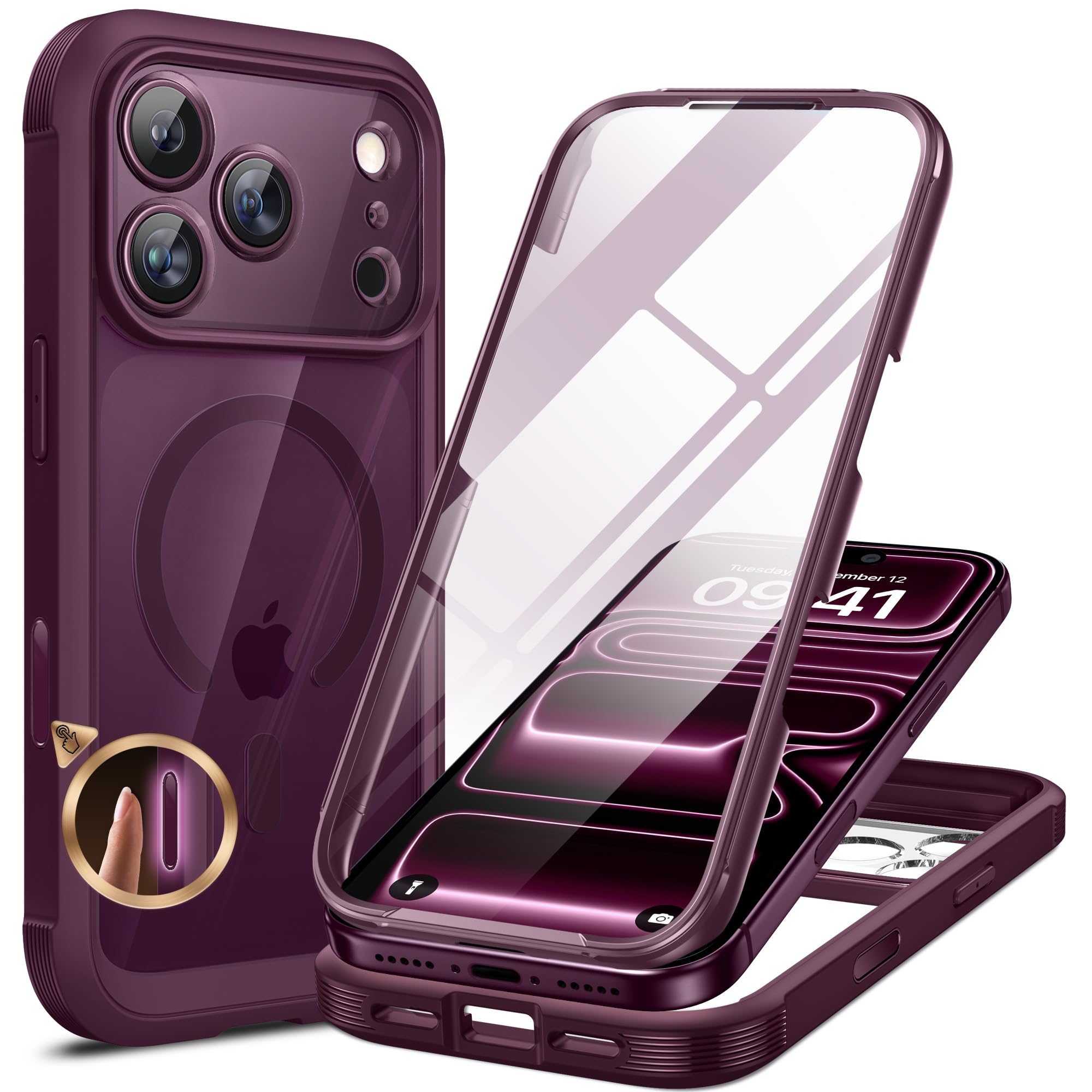 Miracase iPhone 18 pro ケース あいふおん18pro 用 スマホケース 9H 強化ガラス 全身バンパー保護 マグセーフ対応