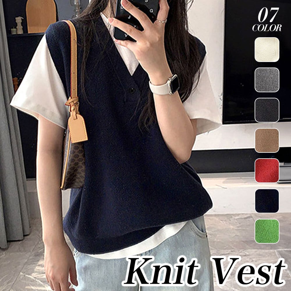 ニットベスト レディース 韓国 レイヤード 重ね着 秋冬 トップス