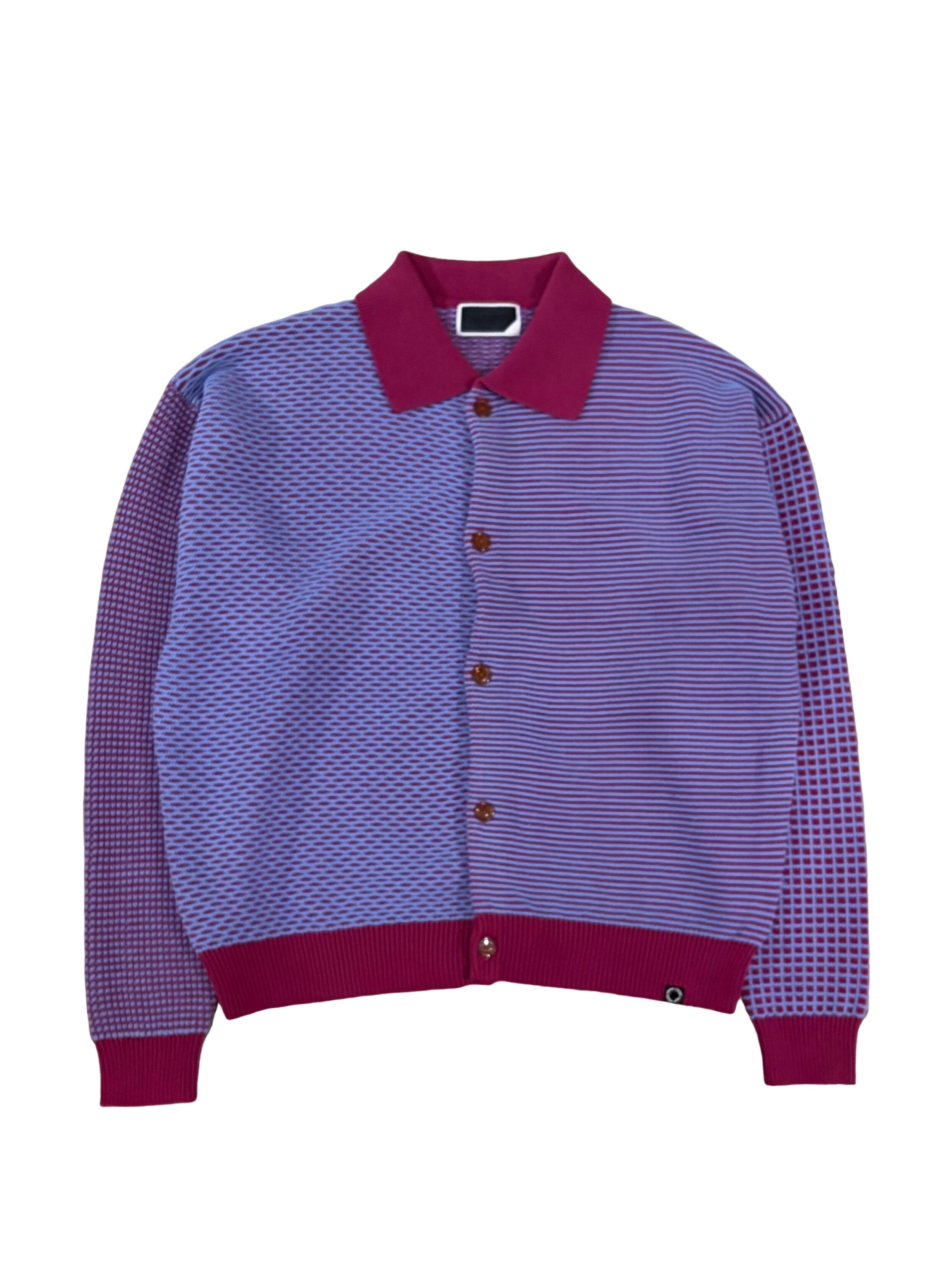 PHINGERIN【MULTI KNIT SHIRT JACKET RASPBERRY × SAX】