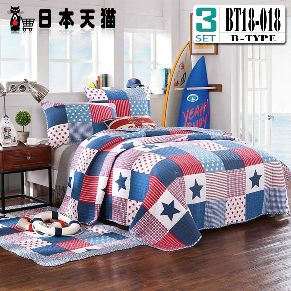 BT18-098キルトベッドカバー3点セット100%綿マルチカバー キルティング