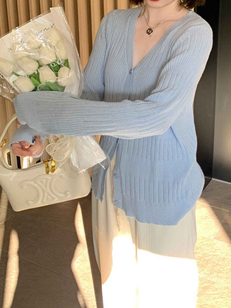 シンプルだからたっぷり着回せる 変則リブ編みニットカーディガン 大人かわいい 定番 春 夏 シャーベットカラー プチプラ 大きいサイズ 韓国 CH8773