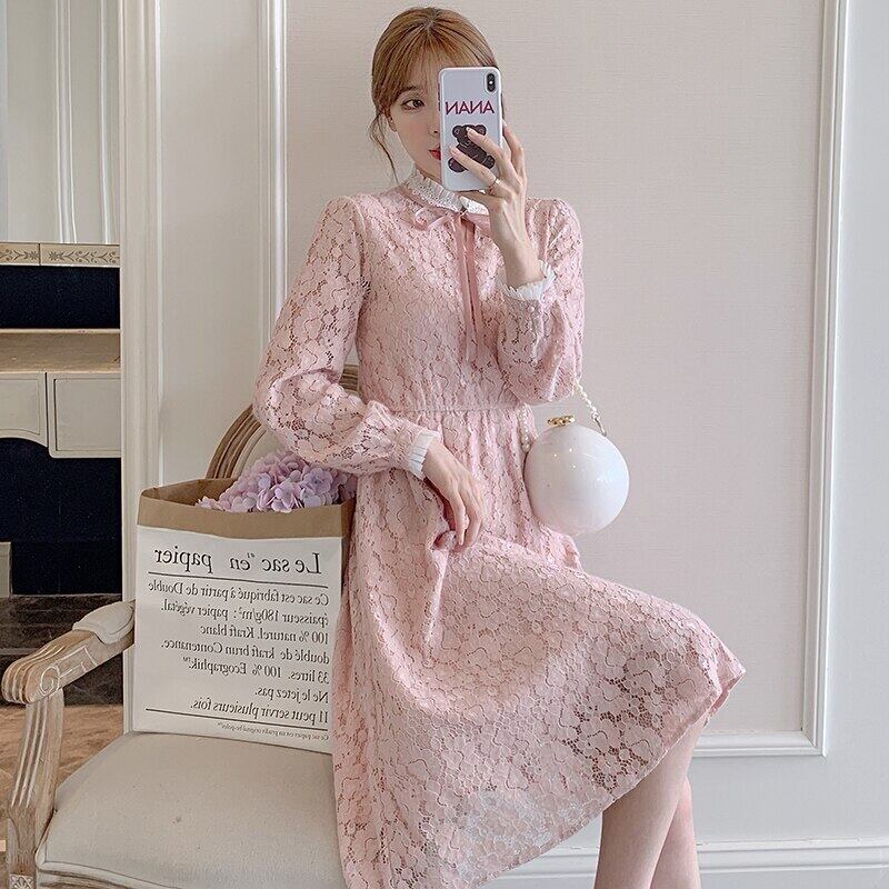 【新作】【送料無料】 373＃マタニティドレス春秋長袖レースパッチワークゆったりとしたスタイリッシュなドレス妊婦ママドレス ロング スプリング 春物 オータム 秋物 AL expec320821888905