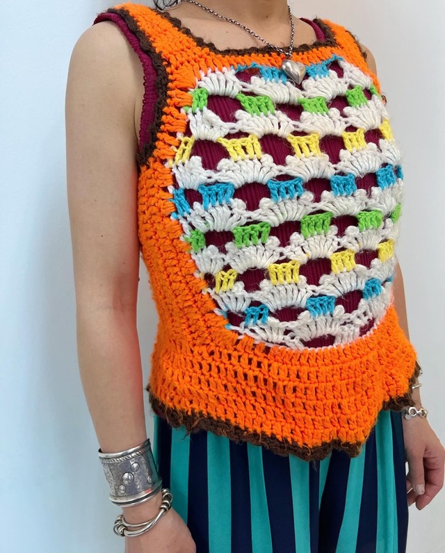 80s vintage hand crochet knit vest