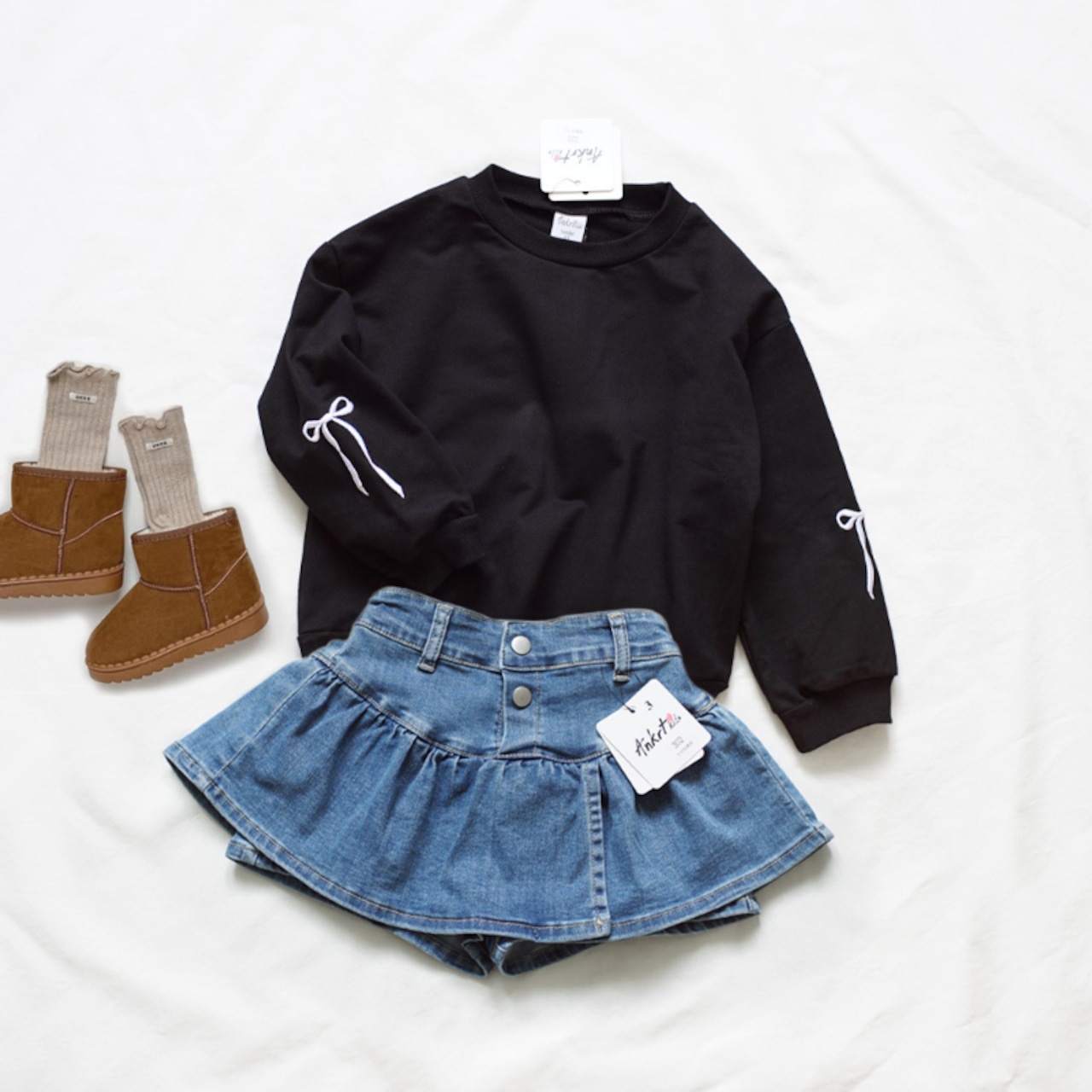 秋韓国風リボン刺しゅうトレーナー